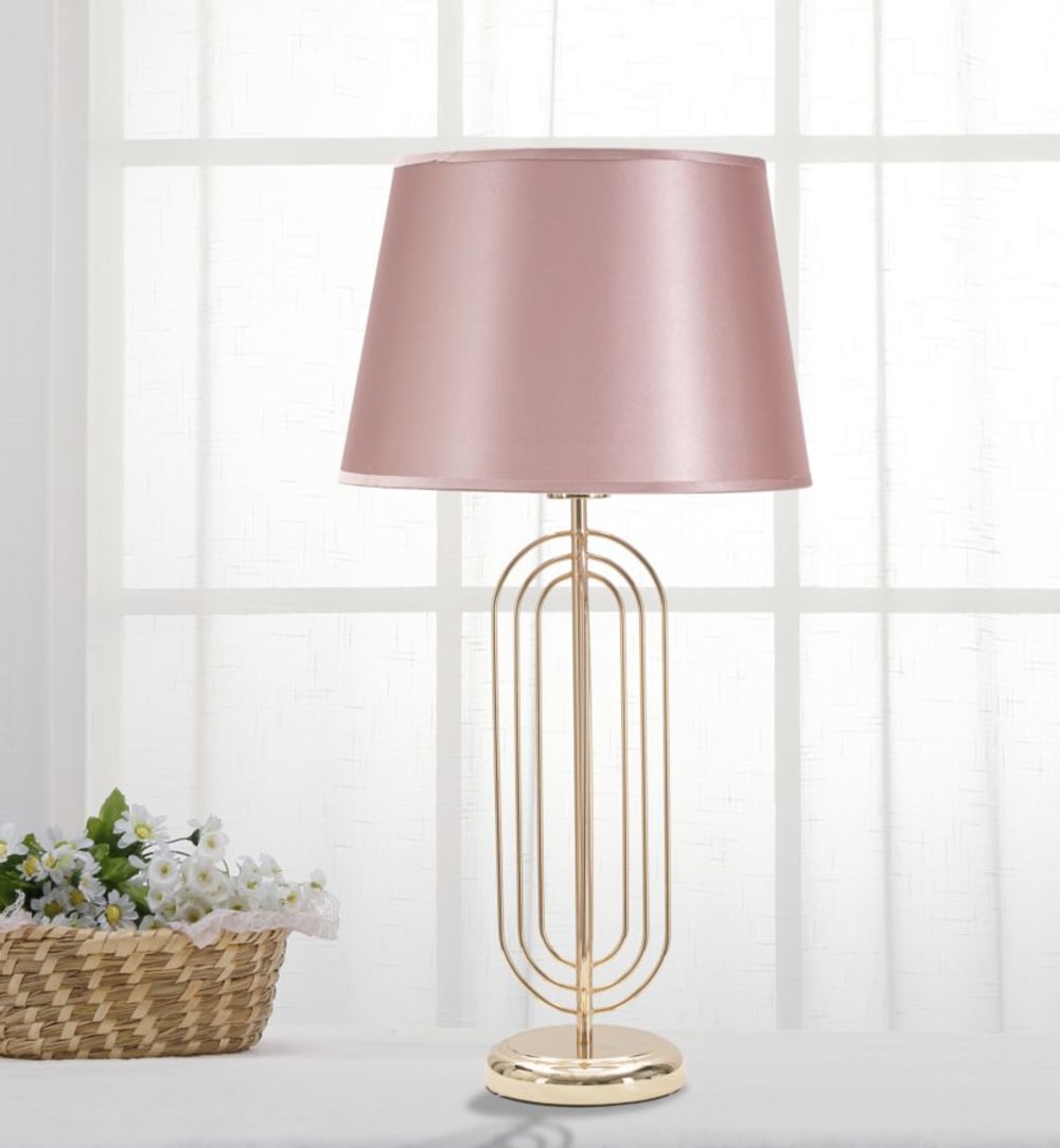 Lampe de table en métal doré avec abat-jour rose ø 33x64 cm — vue 4