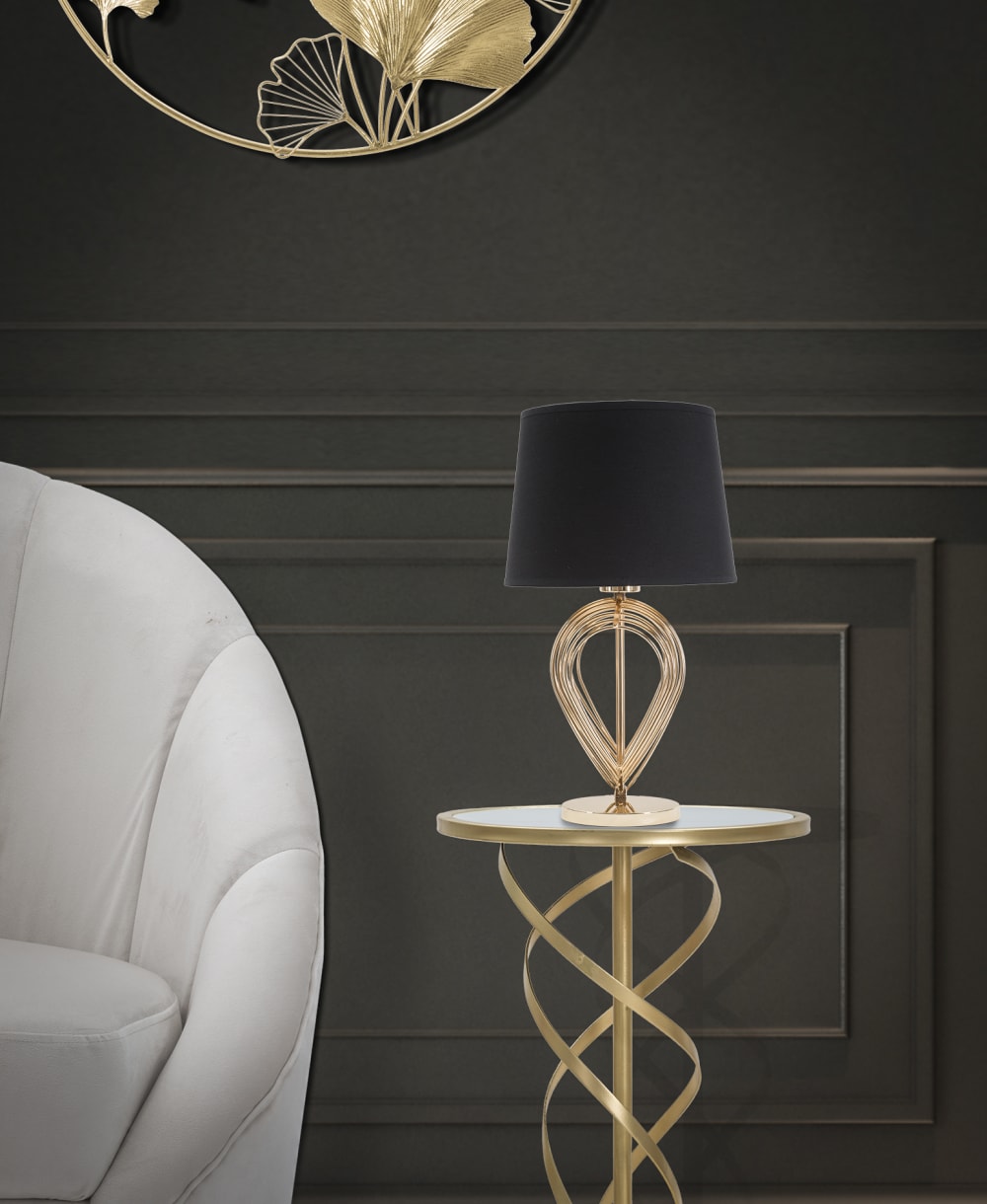 Lampe de table en métal doré avec abat-jour noir ø 24x44 cm — vue 3