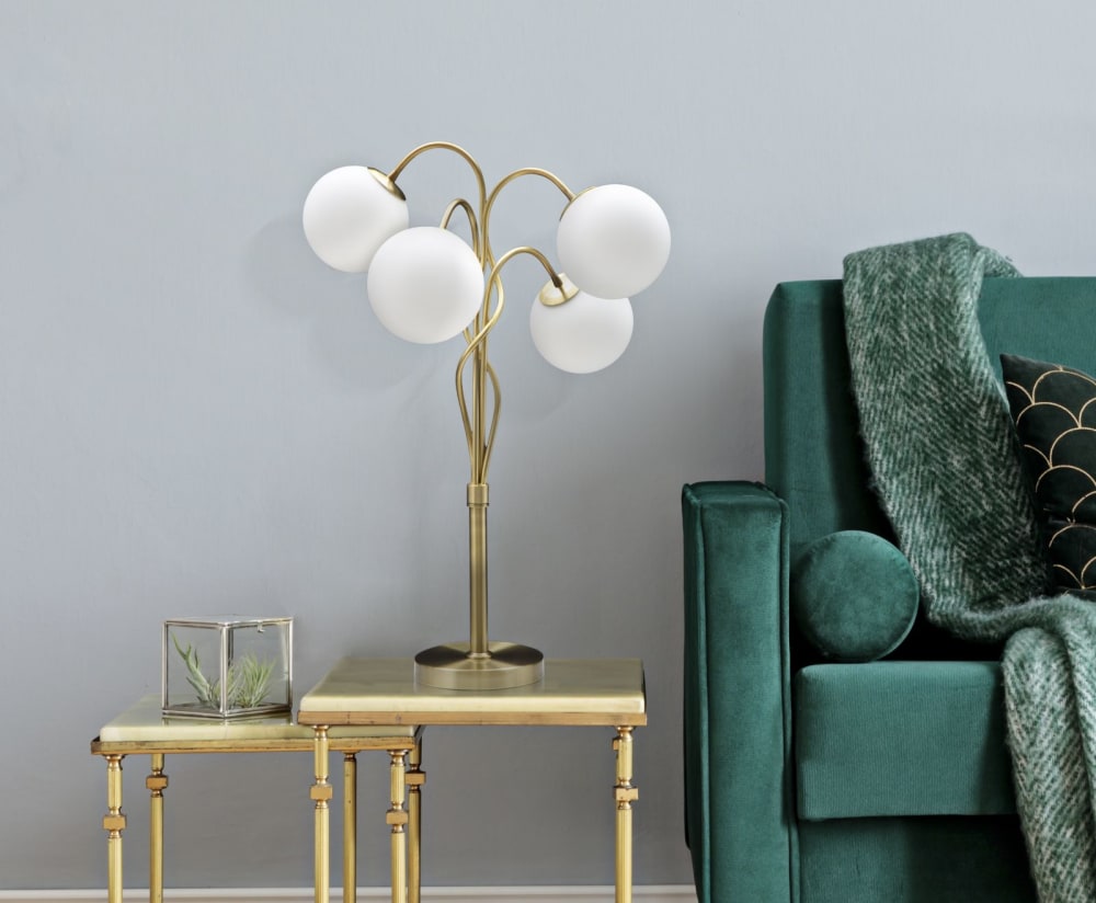 Lampe de table en métal doré avec 4 sphères en verre ø cm 53x74 — vue 3