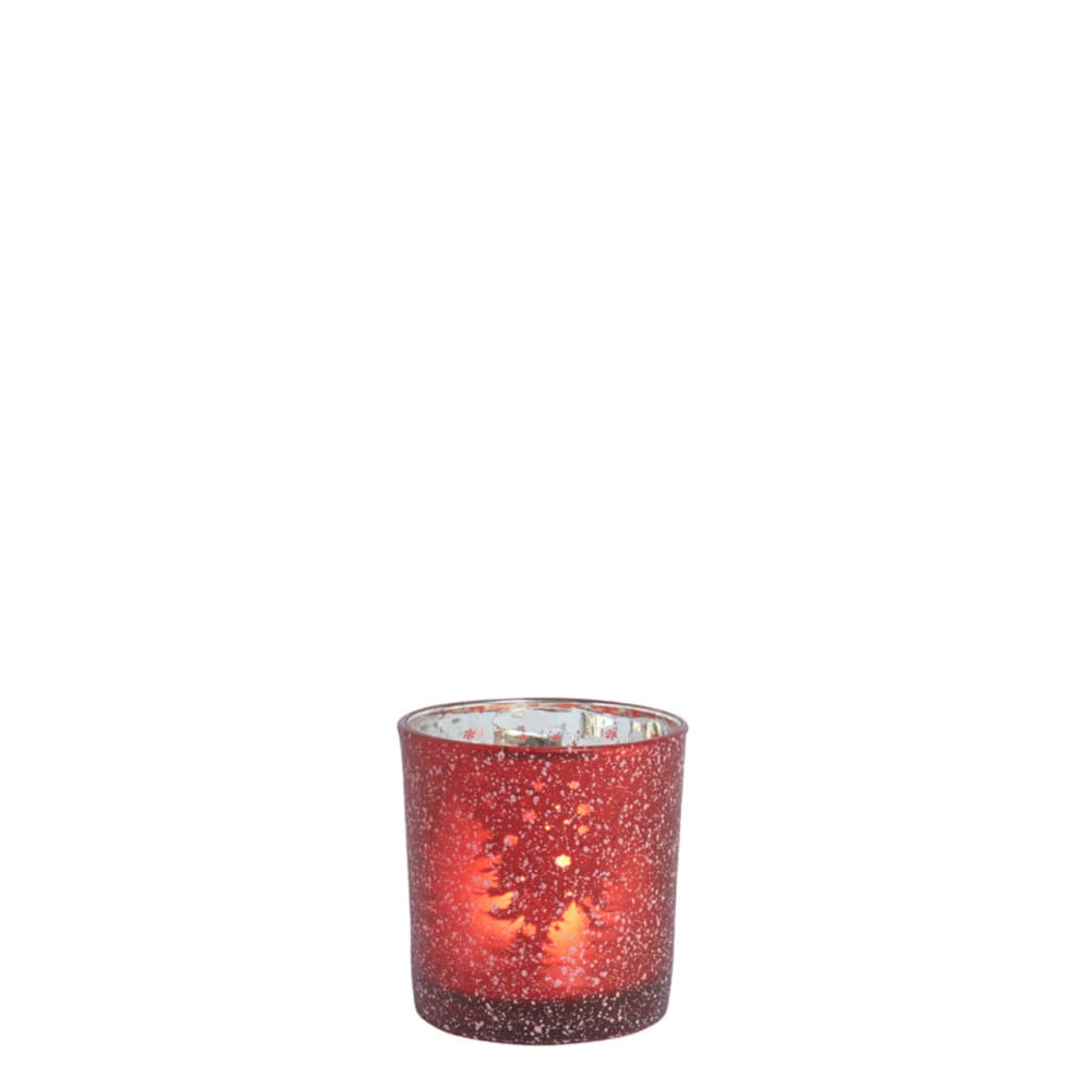 Sia Deco Dekoratives Windlicht aus satiniertem Glas H7, Rot und Silber style modern Rot Glas
