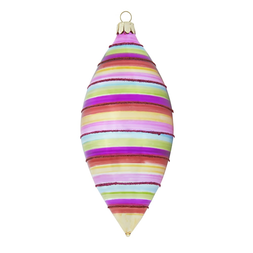 Bola de navidad decorativa alargada con purpurina roja y fucsia h16