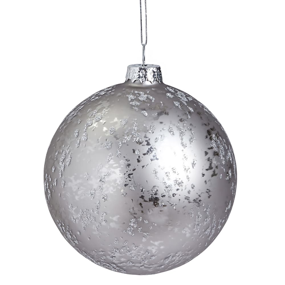 Bola de navidad decorativa con purpurina y mate de vidrio gris d10