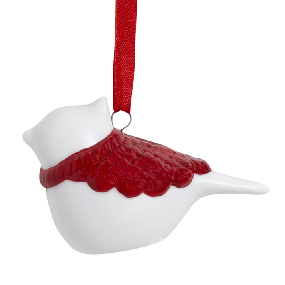 Suspension décorative de noël petit oiseau en grès blanc et rouge L9