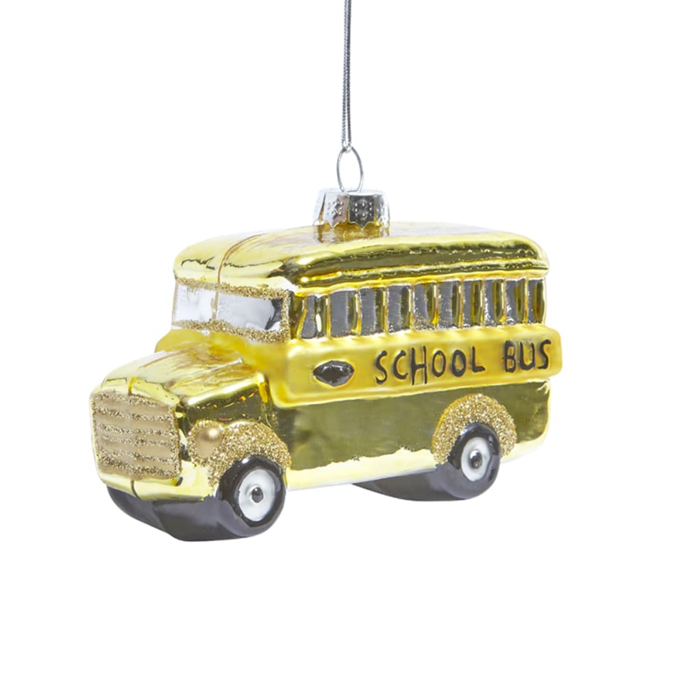 Colgante de navidad autobús escolar en vidrio amarillo y dorado h7