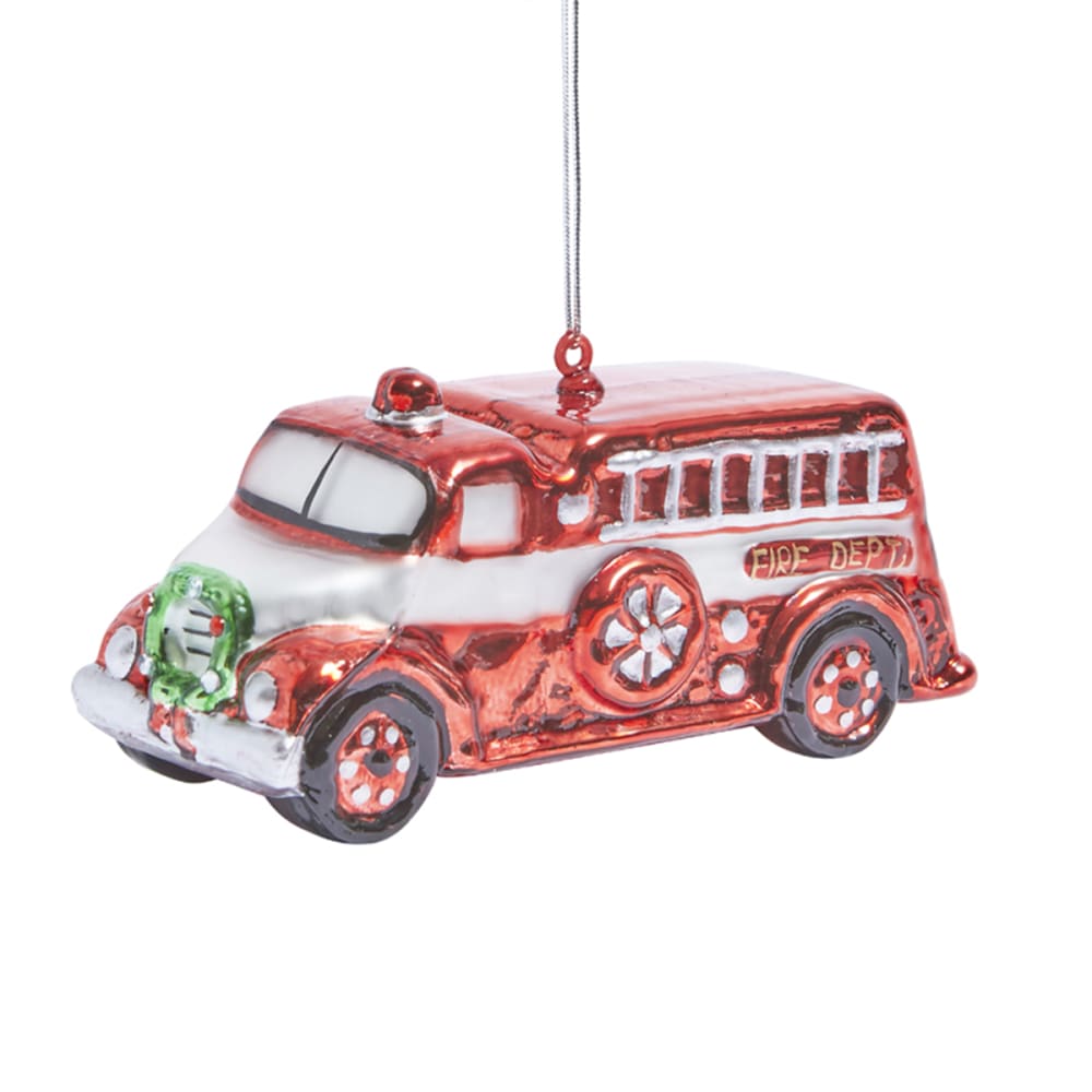Suspension de noël camion de pompier en verre rouge D12