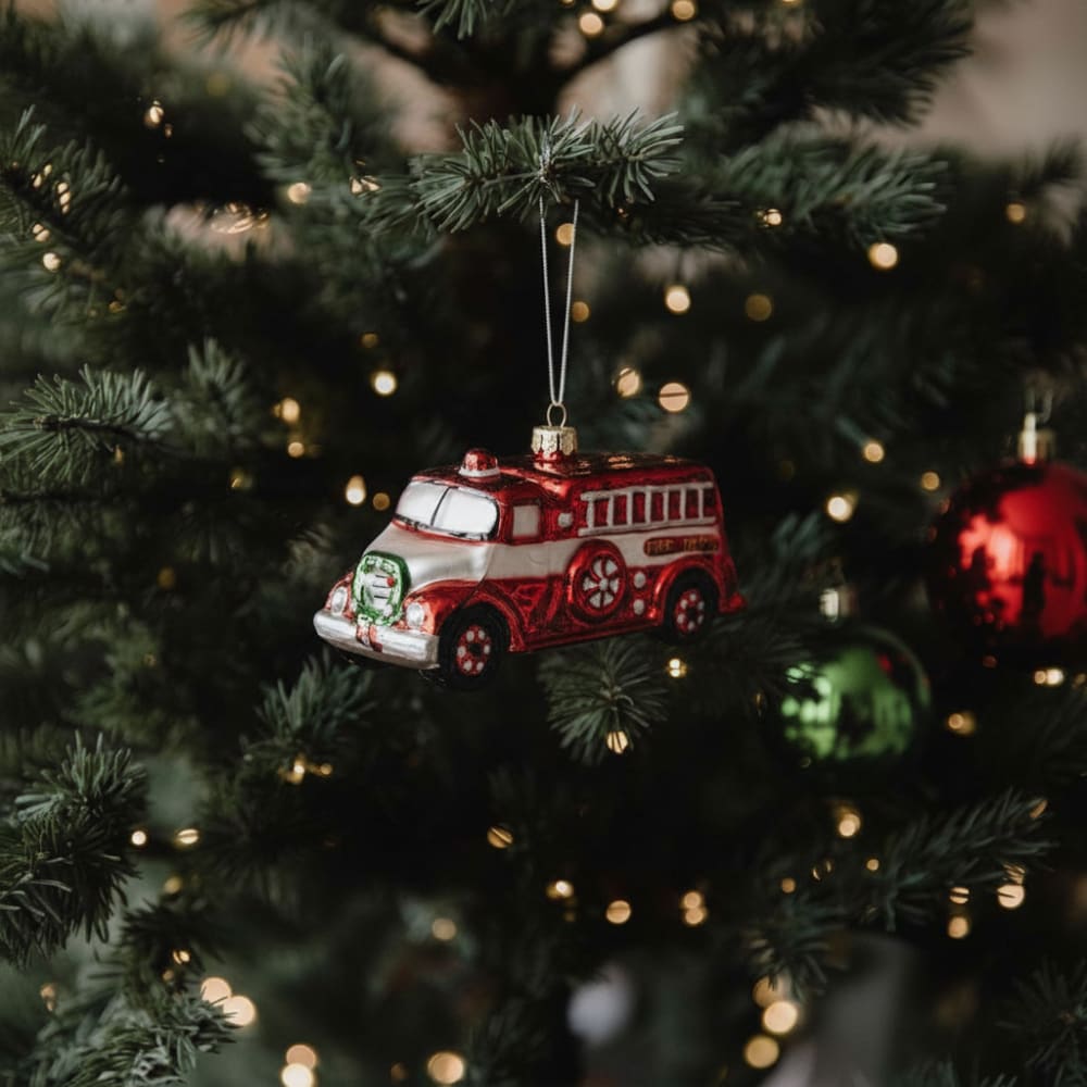 Suspension de noël camion de pompier en verre rouge D12 - Maisons du Monde