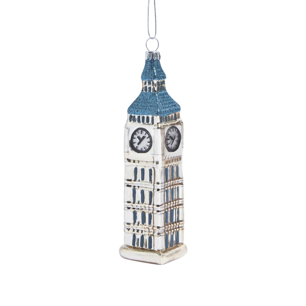 Suspension de noël décorative big ben en verre bleu L12