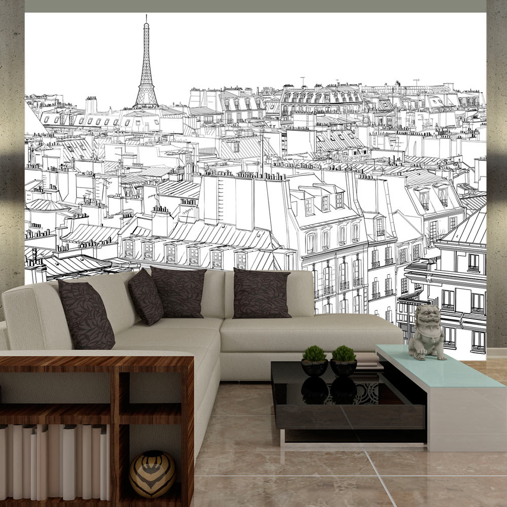 Papier peint ville et architecture croquis parisien 350x270 cm — vue 3