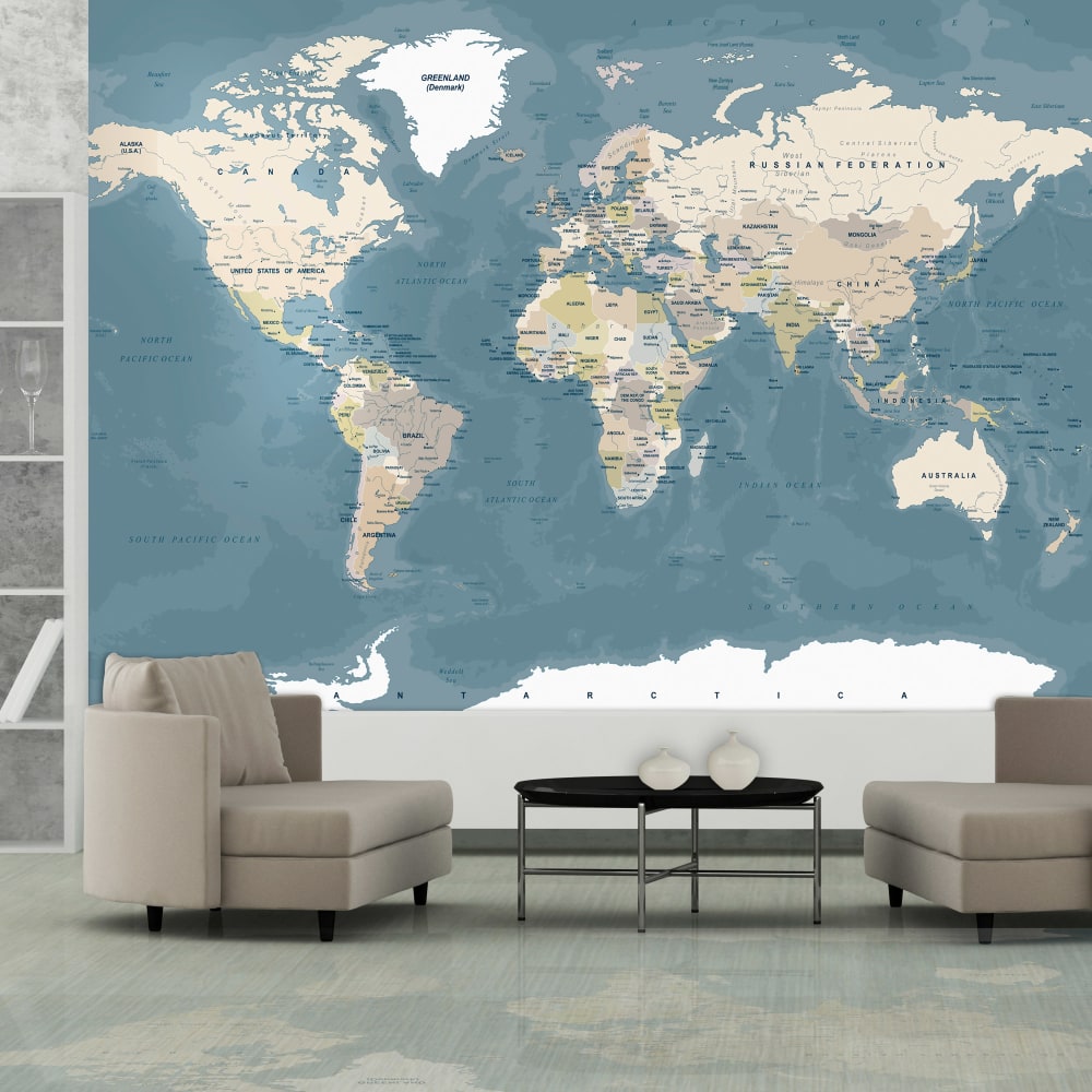 Papier peint carte du monde vintage world map 250x175 cm — vue 3