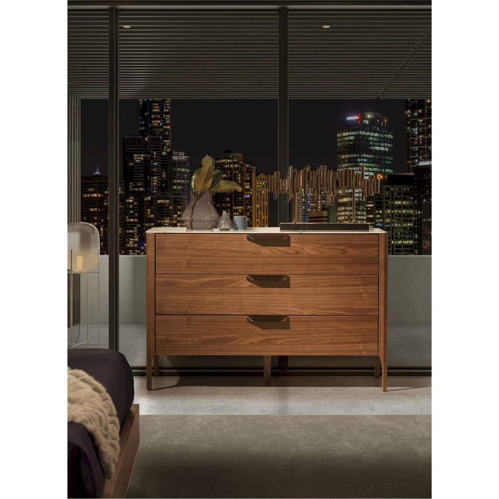 Buffet rectangulaire bois plateau verre effet marbre 3 tiroirs - Maisons du Monde