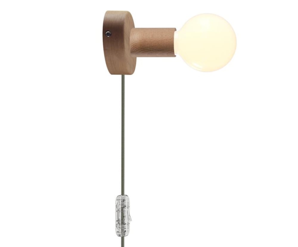 Creative Cables Leuchte aus Holz mit grünem Textilkabel Beige Holz