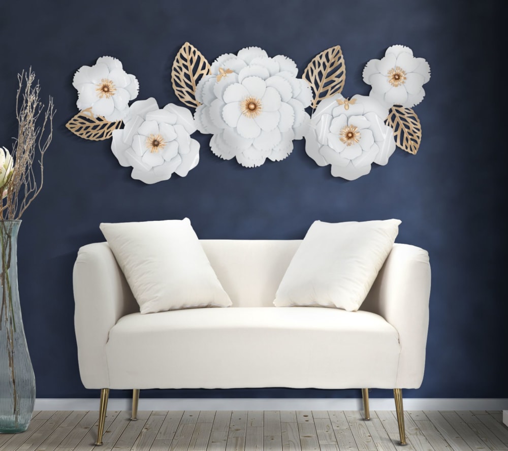 Panneau décoratif 3d en métal blanc et doré 158x9x60 cm — vue 3