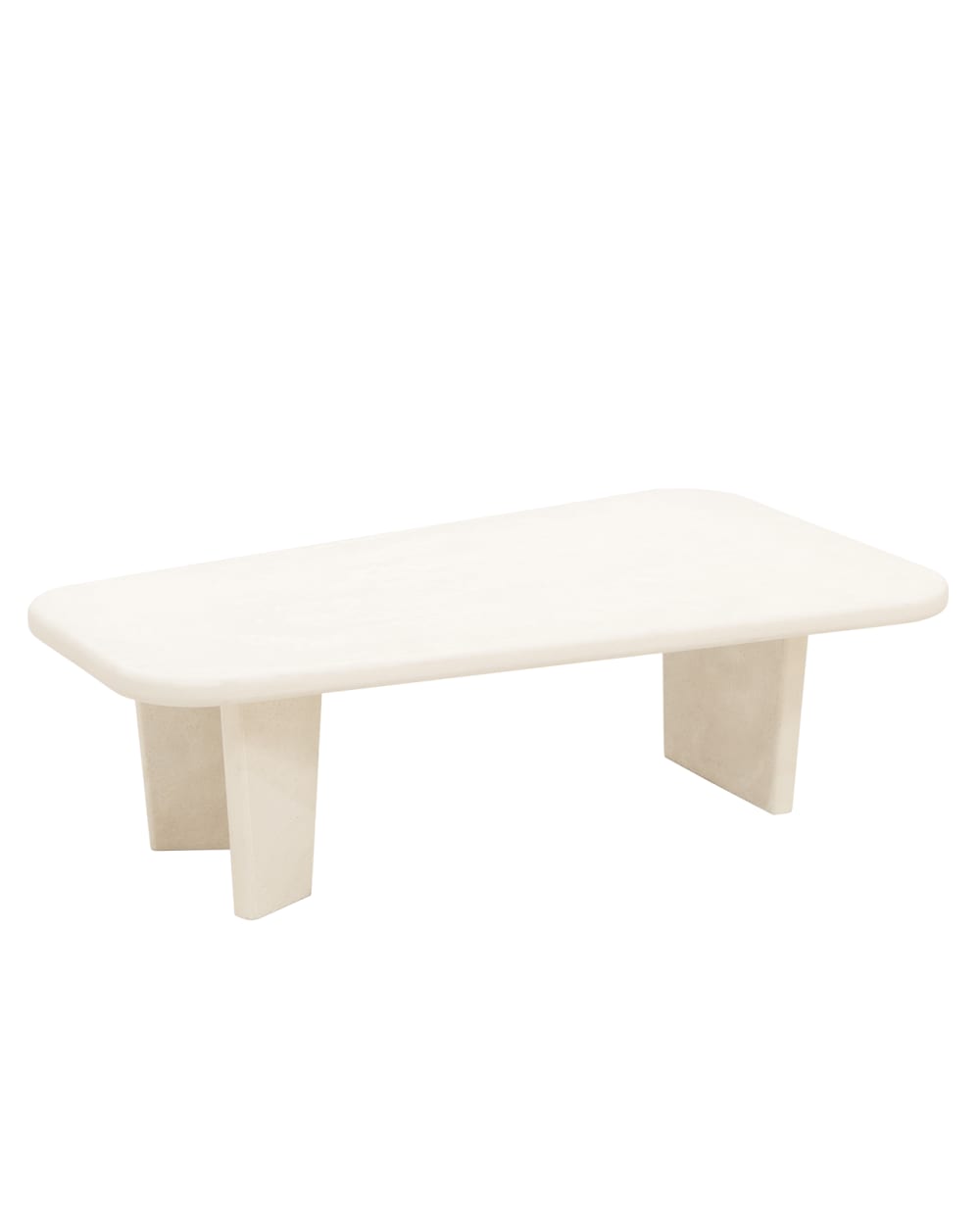 mesa de centro de microcemento con tres patas blanco roto 100x30cm