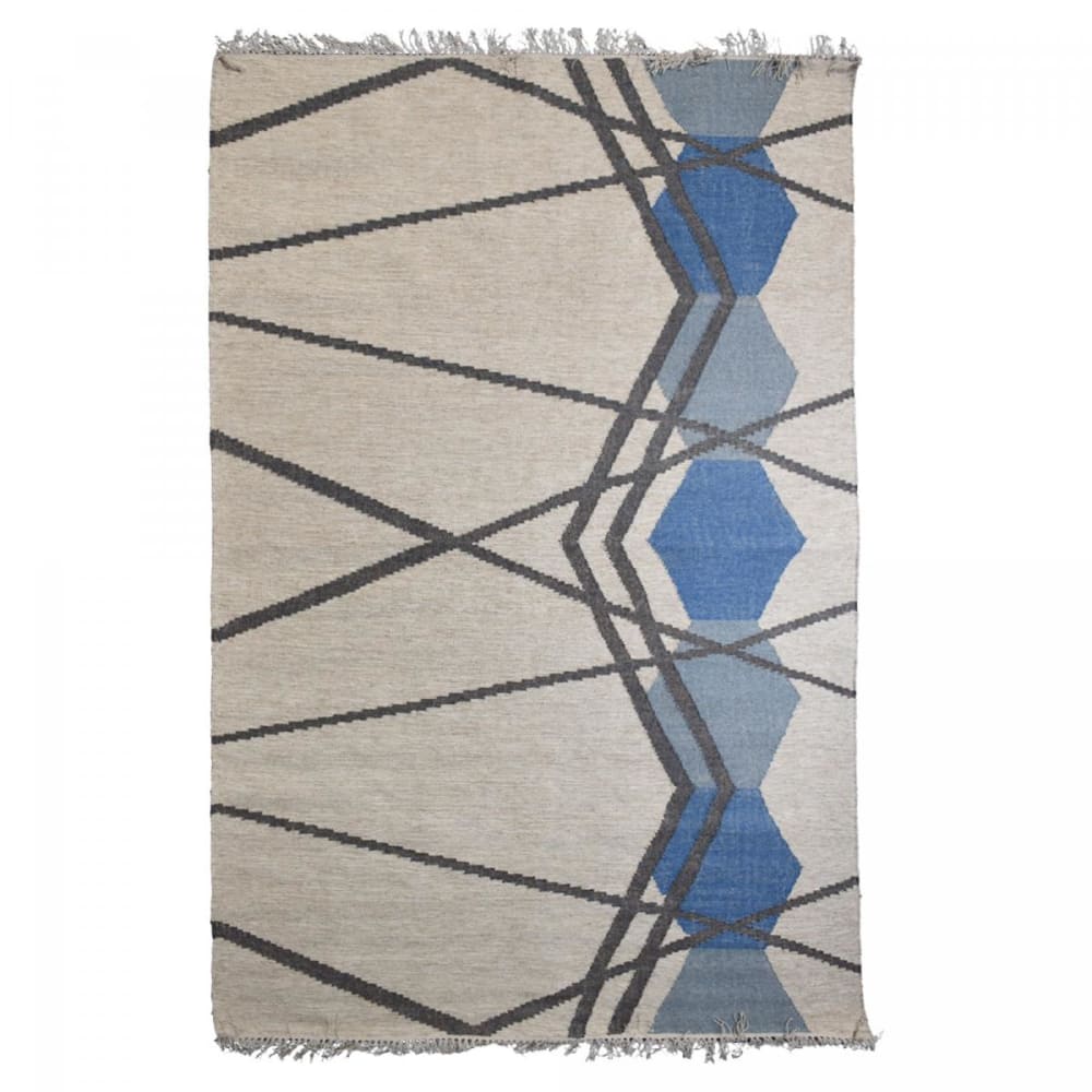Un amour de tapis Tapis kilim 120x170 laine blanc, bleu style bord de mer