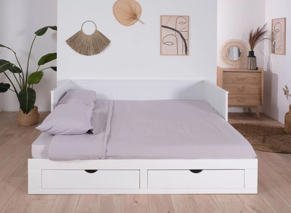 Lit banquette extensible 90x200 Blanc - Maisons du Monde