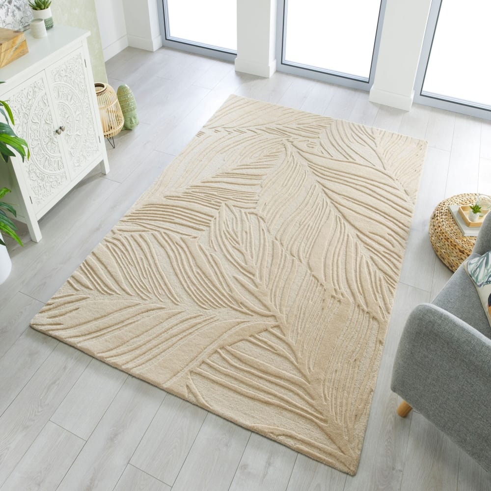 Tapis en laine motif floral beige 120x170cm — vue 3