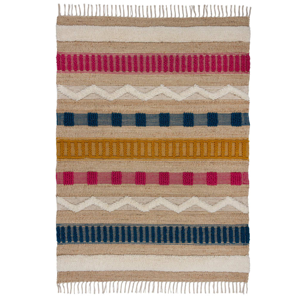Flair Rugs Tapis en jute à reliefs beige et multicolore style contemporain