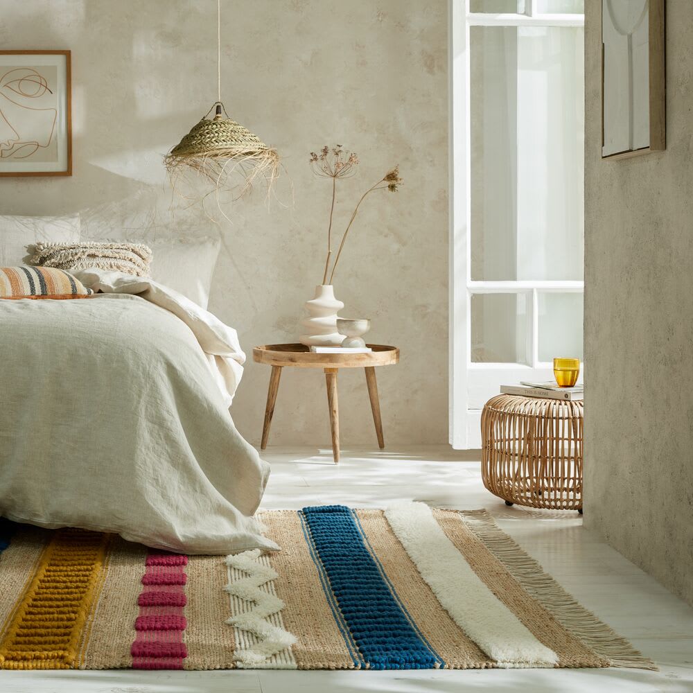 Tapis en jute à reliefs beige et multicolore - Maisons du Monde