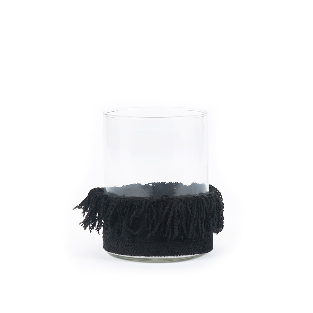 Bazar Bizar Kerzenhalter aus velvet in schwarz, 10x10x13cm style seaside - Samt