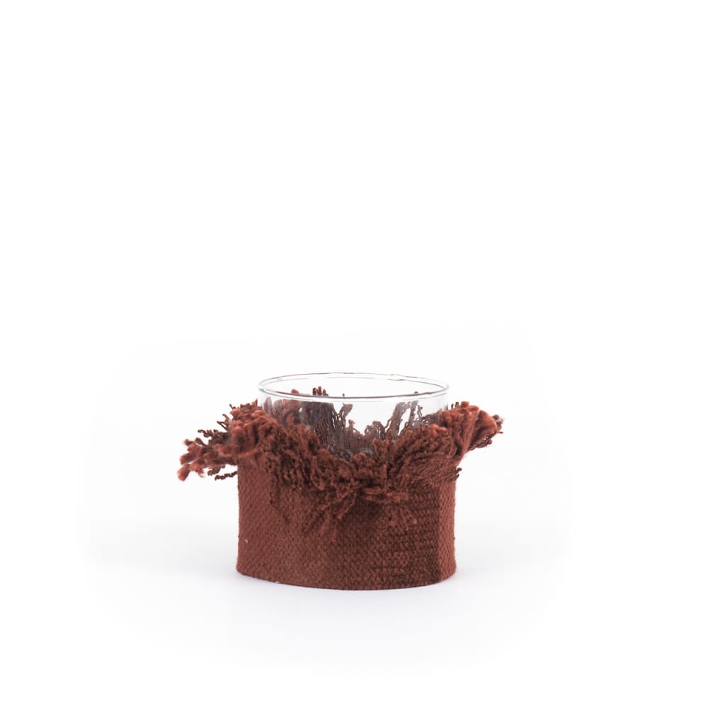 Bazar Bizar Kerzenhalter aus samt in burgunderrot, 8x8x8cm style seaside Braun