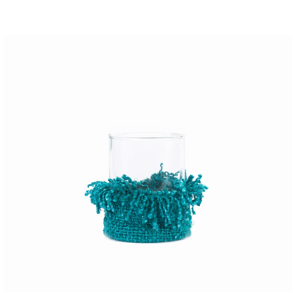 Bougeoir coton aqua 10x10x13cm