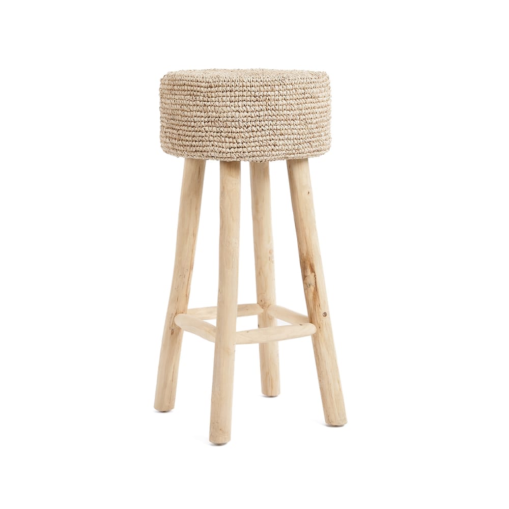Bazar Bizar Barhocker aus teakholz und raffia in braun, 35x35x75cm style seaside Beige