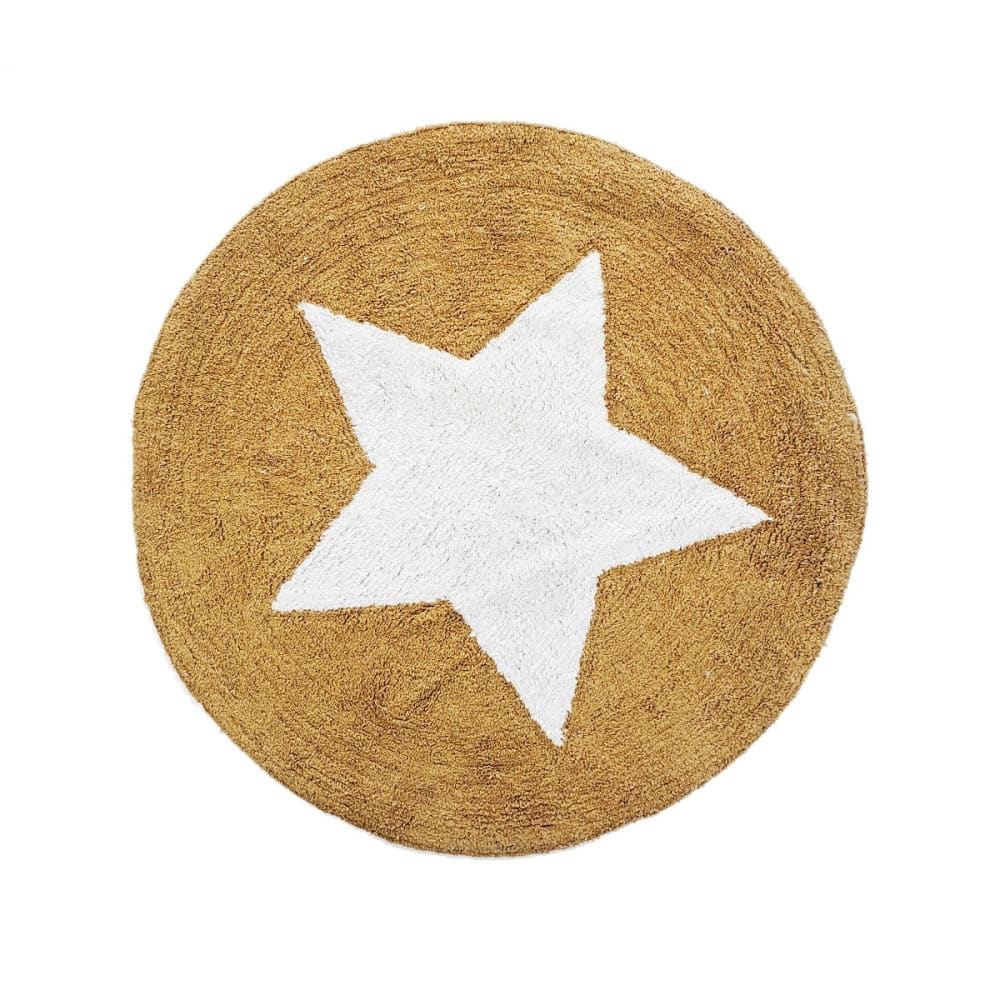 Future Home Tapis enfant rond étoile coton 80x80cm Jaune Certifié Oeko-Tex Coton - 80x2x80cm