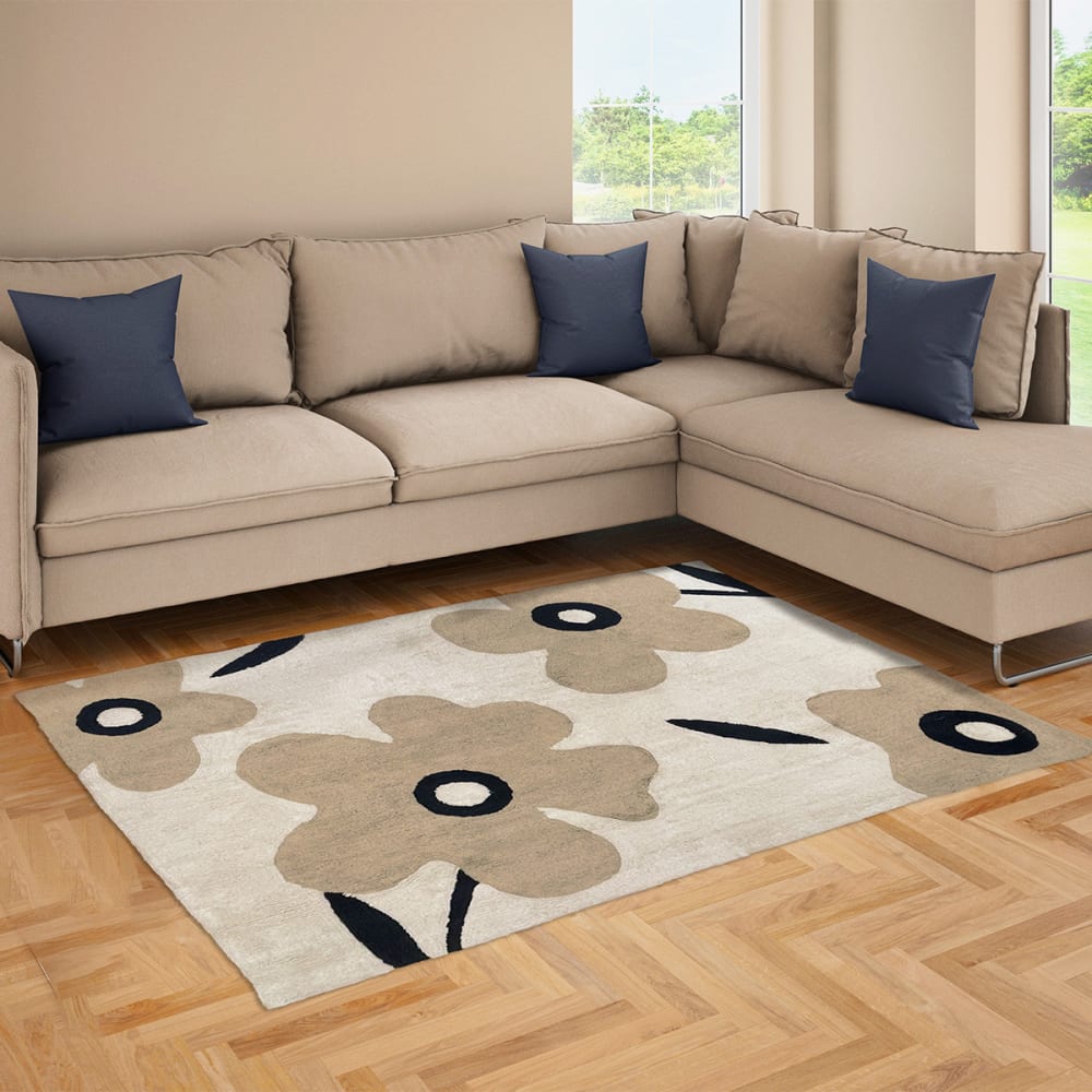 Tapis déco floral coton tufté 170x120cm — vue 3