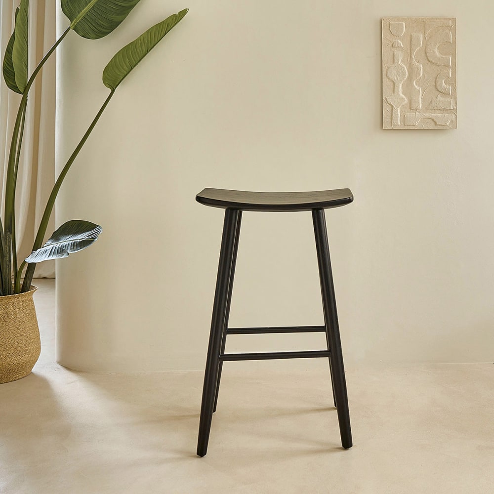BERAH GETAH Hocker aus massivem Teakholz schwarz 75 cm style modern - -