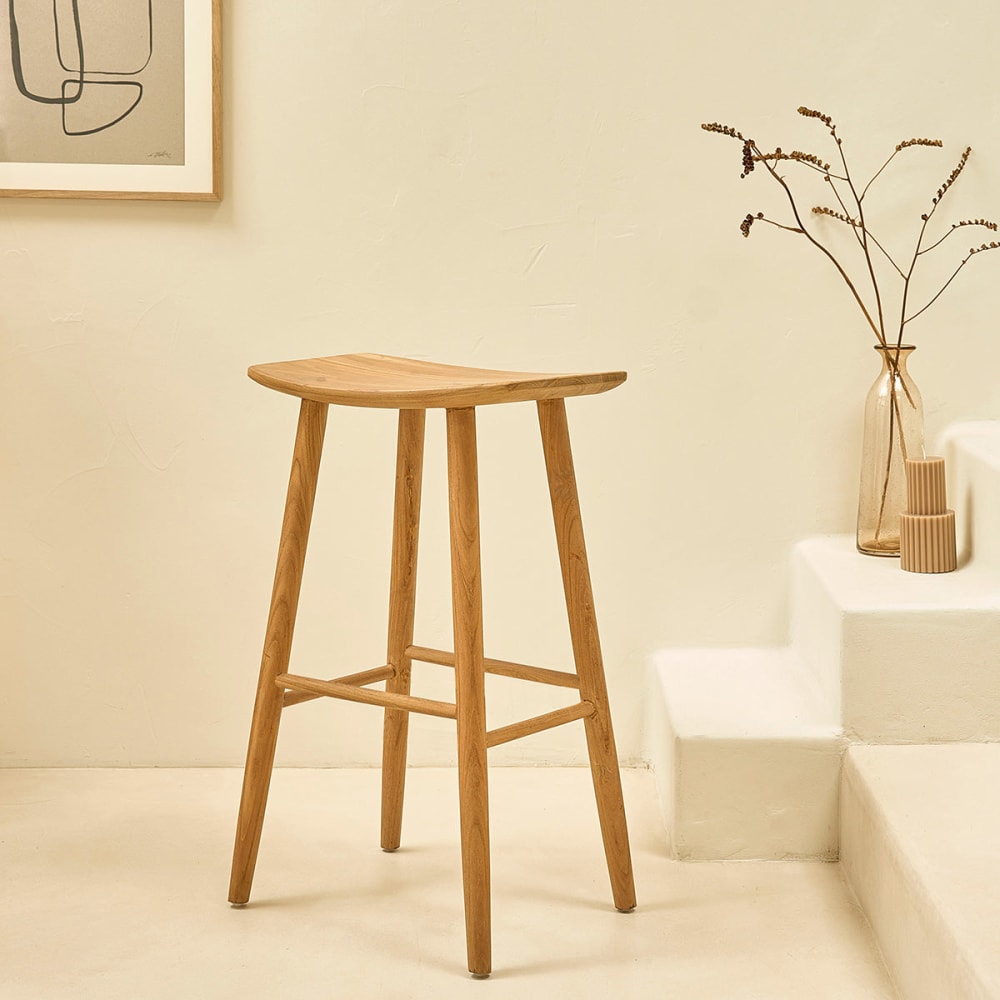 BERAH GETAH Hocker aus massivem Teakholz 75 cm style modern Beige
