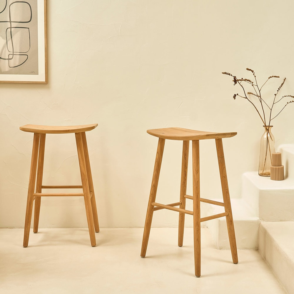 BERAH GETAH Lot de 2 tabourets en teck massif 75 cm style contemporain Beige Bois - 48x77x35cm