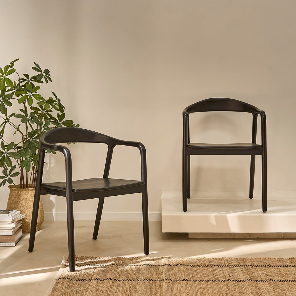 BERAH GETAH Set aus 2 Stühlen aus massivem Teakholz schwarz style modern - -