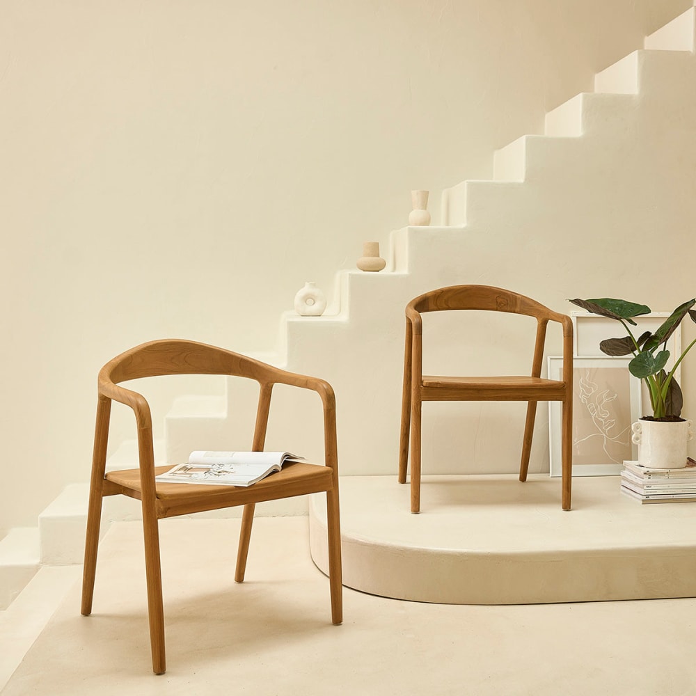 BERAH GETAH Set aus 2 Stühlen aus massivem Teakholz style modern Beige