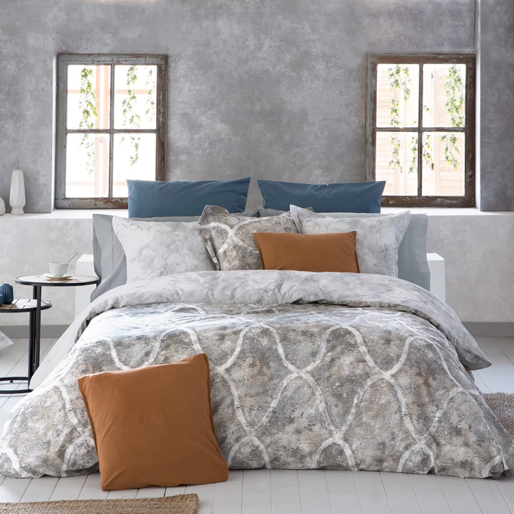 Housse de couette réversible en percale de coton  240x220 cm gris