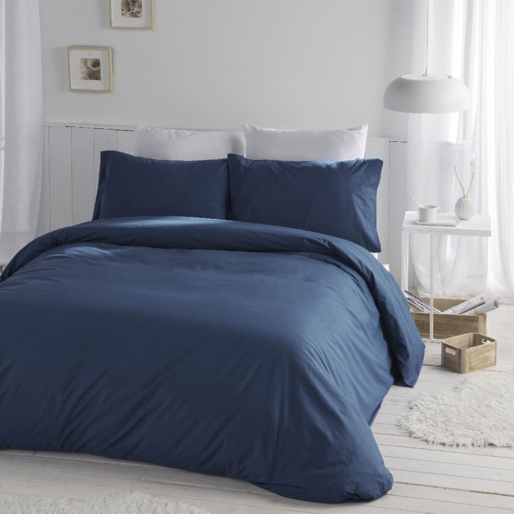Housse de couette uni en coton 200x200 cm bleu Housse de couette uni en coton 200x200 cm bleu