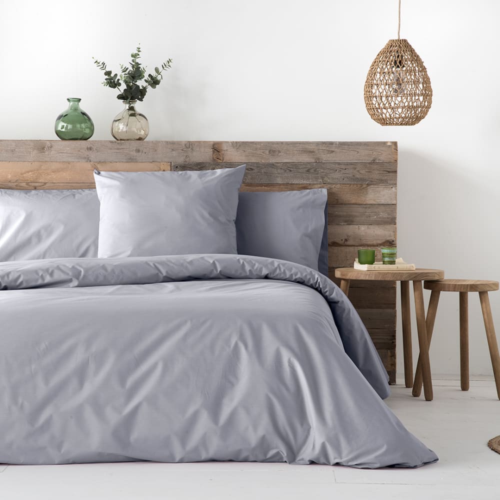 Housse de couette en percale de coton 140x200 cm gris
