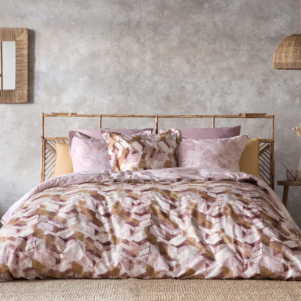 Housse de couette réversible en percale de coton  155x220 cm marron