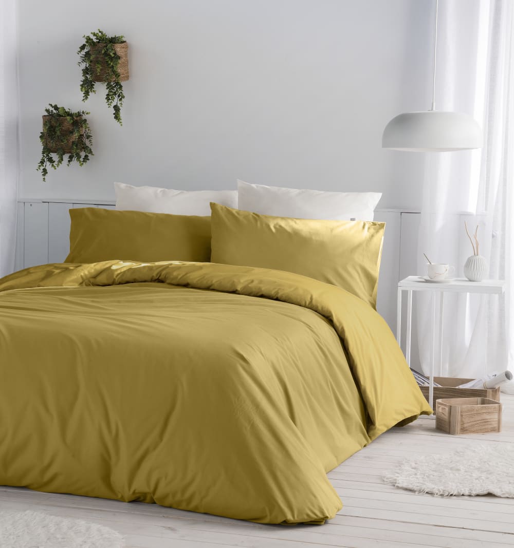 Housse de couette uni en coton 155x220 cm jaune