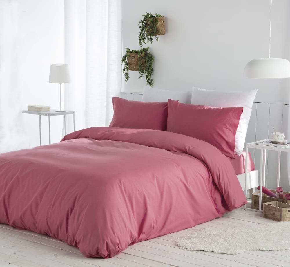 Housse de couette uni en coton 140x200 cm rose foncé