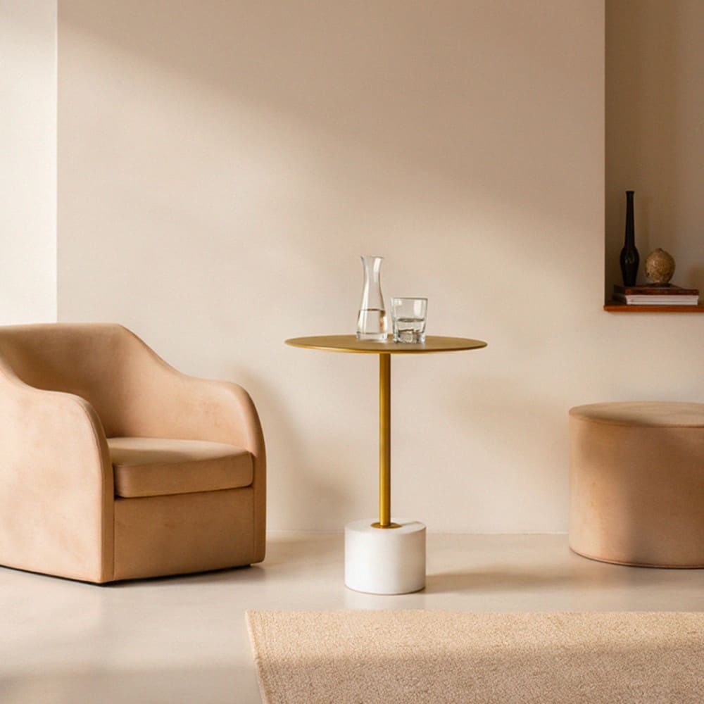 Table d'appoint en effet laiton et marbre ø41cm - Laiton