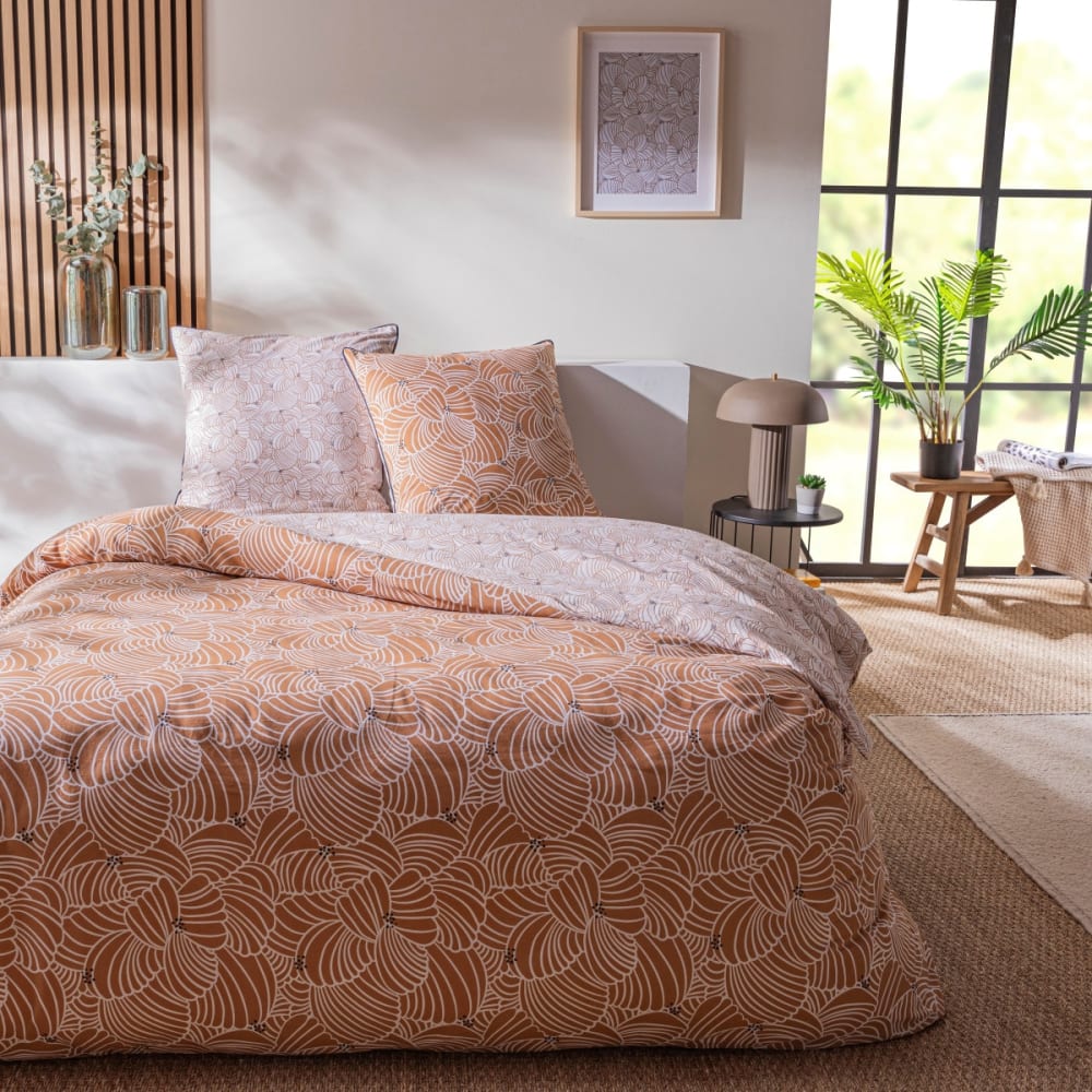 Parure de lit 2 personnes graphique floral coton 240x220cm