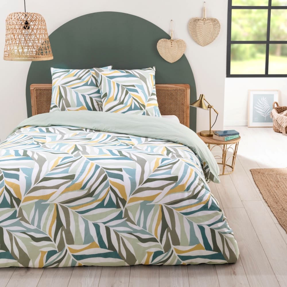 Parure de lit 2 personnes végétal réversible unie 240x220cm