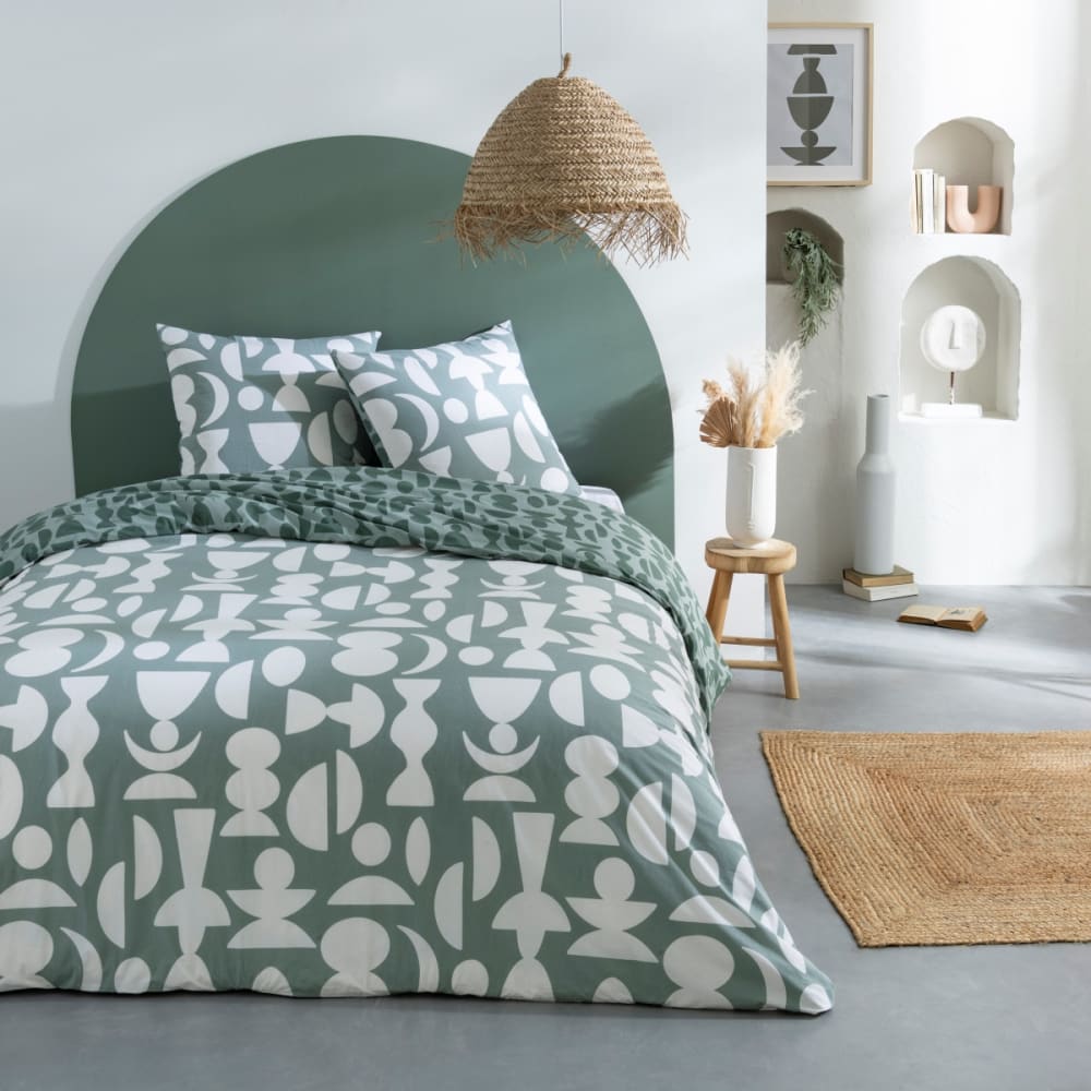 Parure de lit 2 personnes coton  imprimé vert 260x240cm