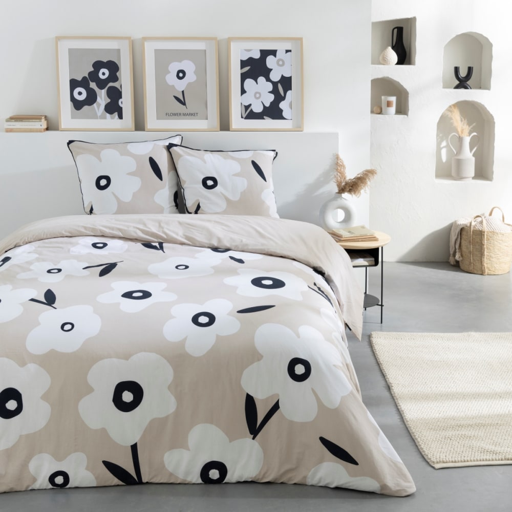 Parure de lit 2 personnes fleur coton 240x220cm