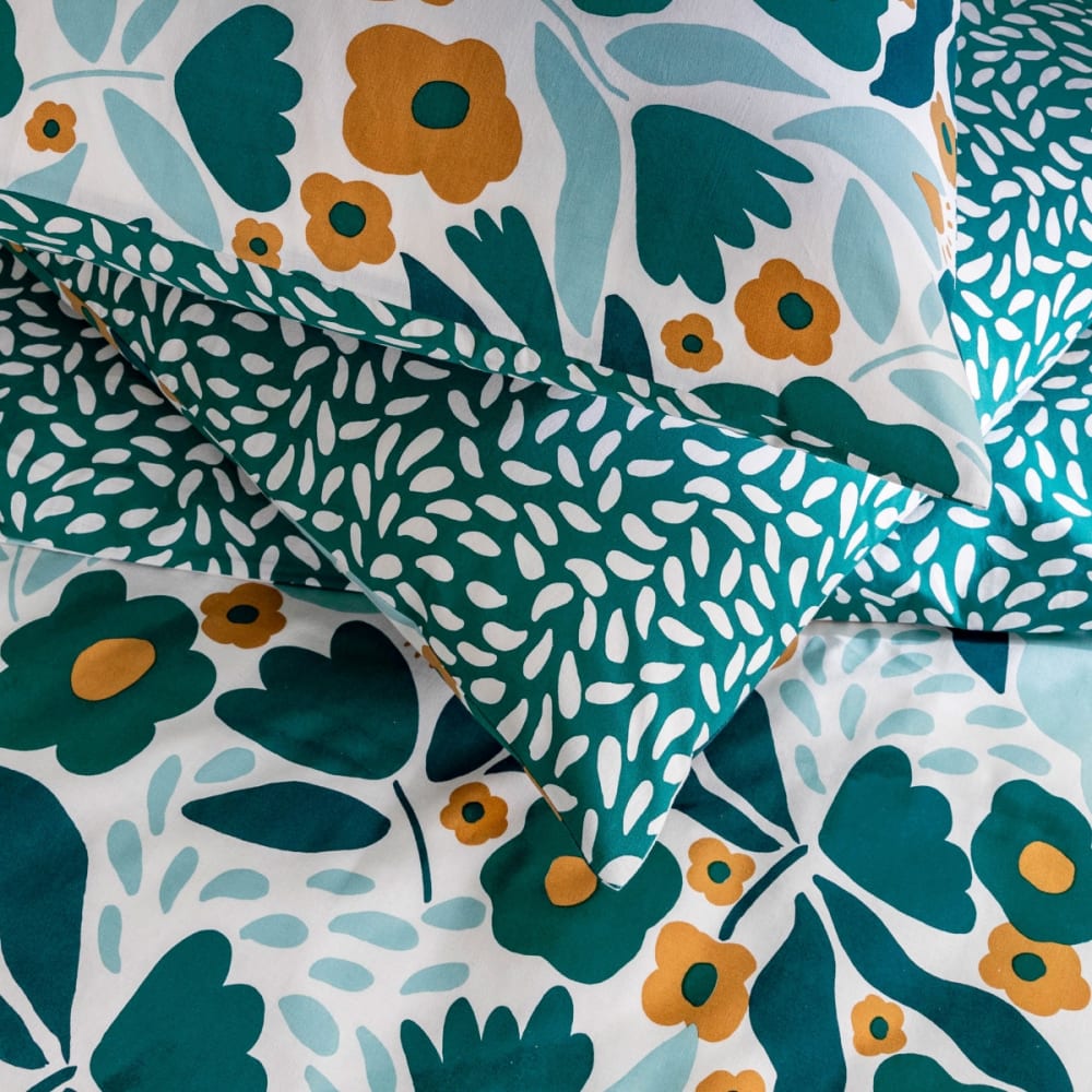 Parure de lit 2 personnes coton imprimé vert 260x240cm - Maisons du Monde