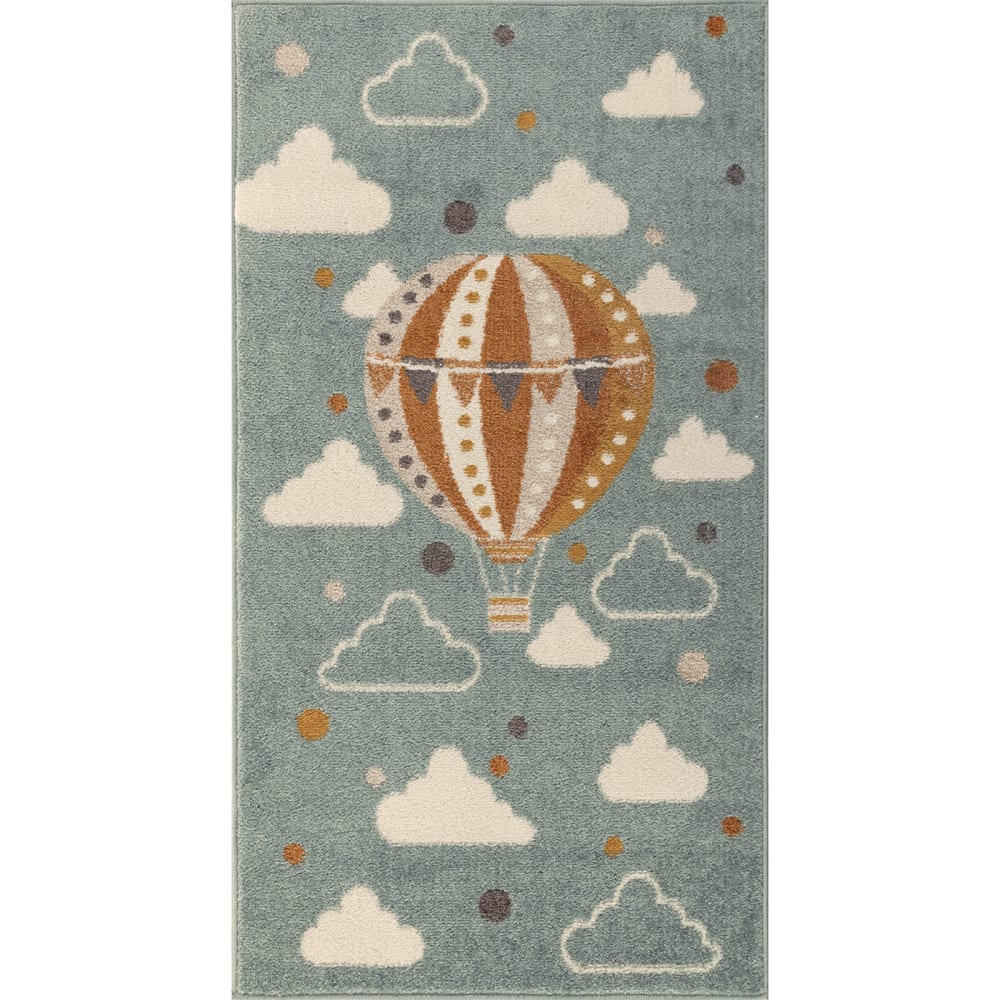 Tapis Enfant Montgolfière Nuages Multicolore/Bleu 80x150