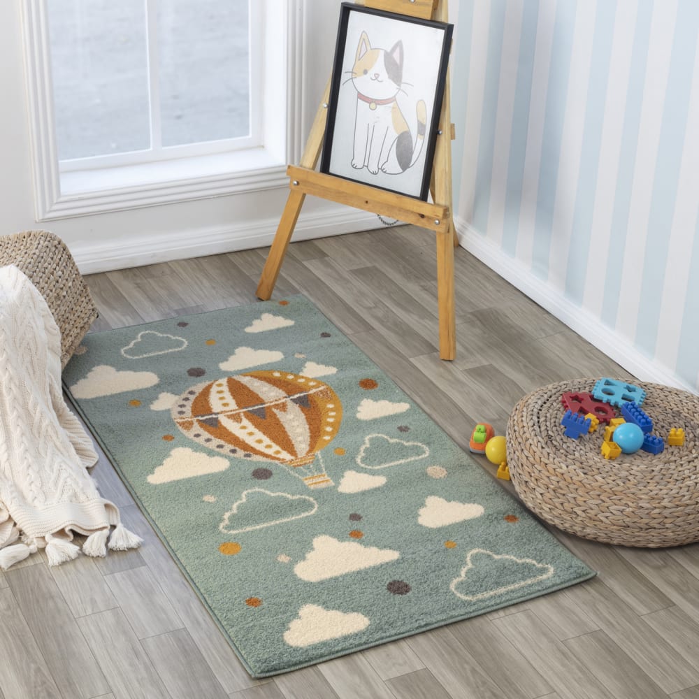 Livabliss Teppich für Kinder Heißluftballon Wolken Mehrfarbig/Blau 80x150 style modern BLAU Öko-Tex Zertifikat PVC - POLYVINLYCHLORID Kinder