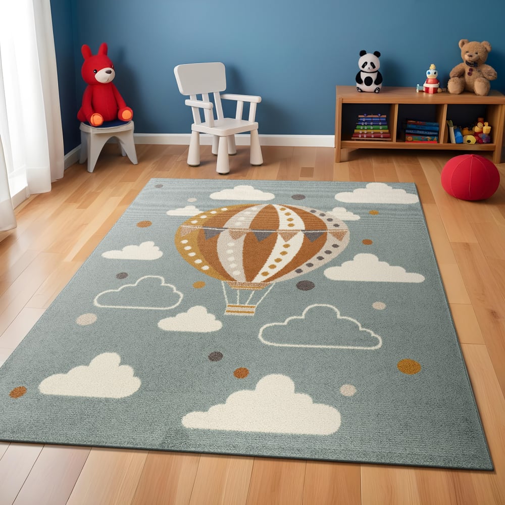 Livabliss Teppich für Kinder Heißluftballon Wolken Mehrfarbig/Blau 160x213 style modern BLAU Öko-Tex Zertifikat PVC - POLYVINLYCHLORID Kinder