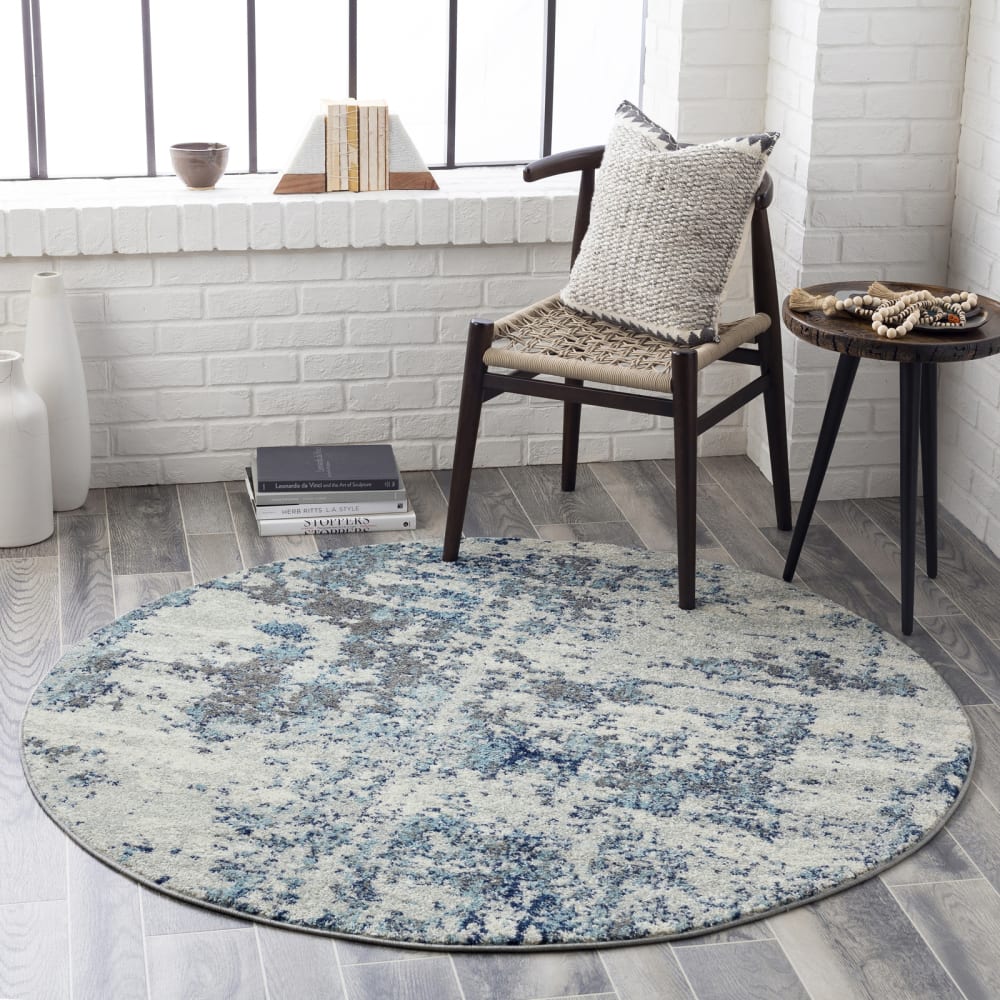Tapis rond abstrait moderne bleu/gris/blanc ø 160 — vue 3