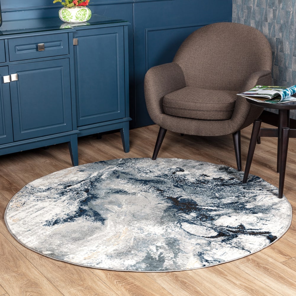 Tapis rond abstrait moderne bleu/gris ø 160 — vue 3